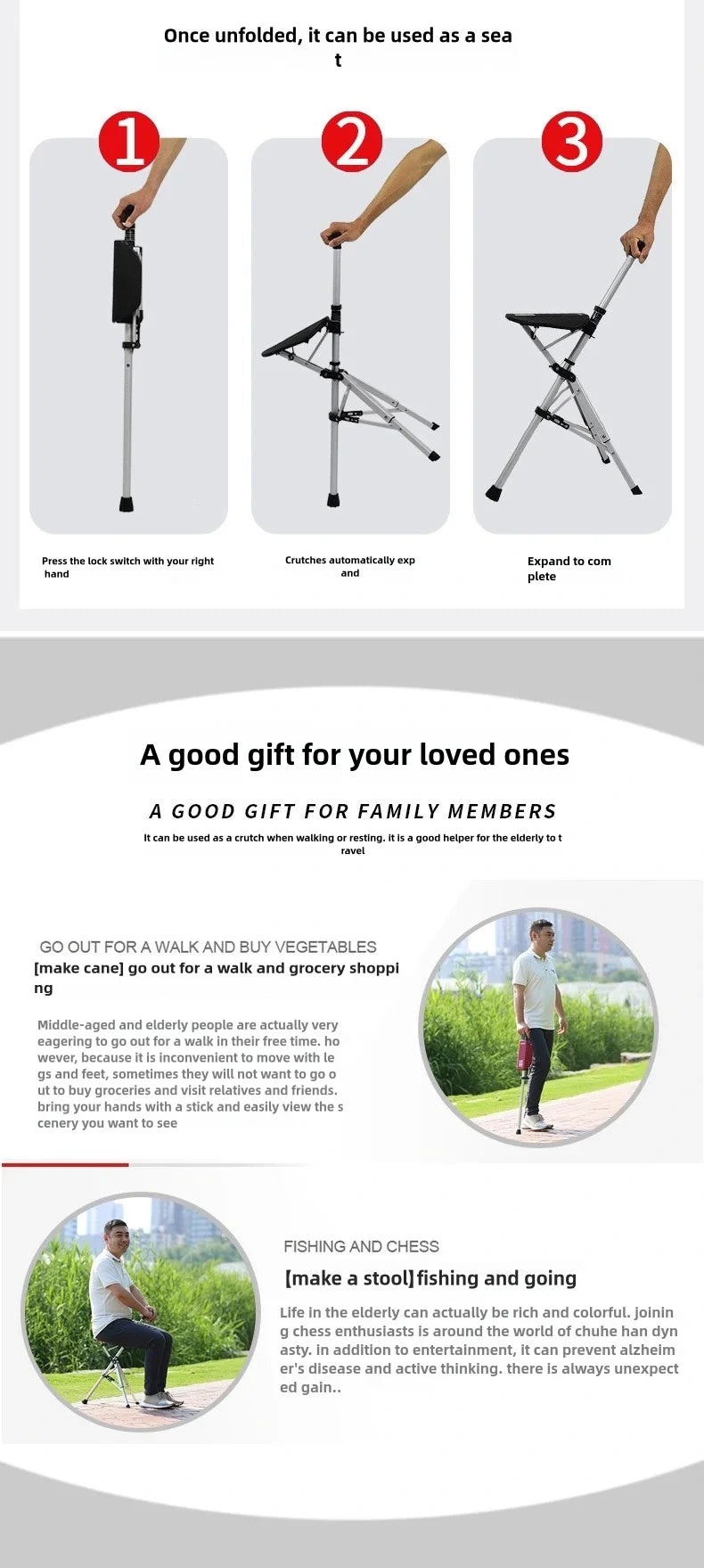 Folding Cane Chair — Lightweight 2-in-1 Walking Stick & Seat