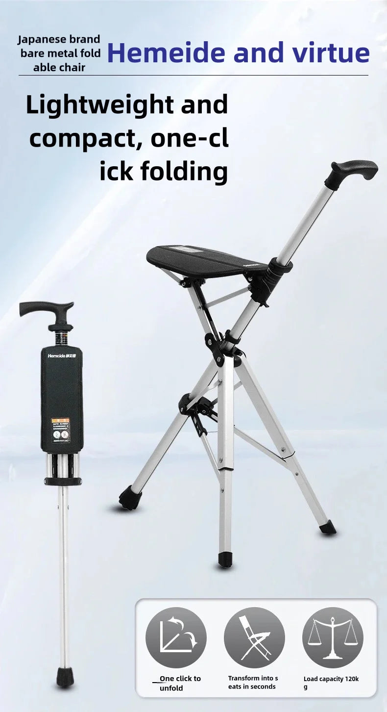 Folding Cane Chair — Lightweight 2-in-1 Walking Stick & Seat
