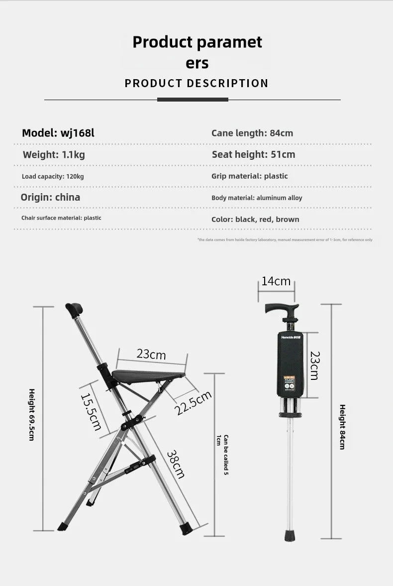 Folding Cane Chair — Lightweight 2-in-1 Walking Stick & Seat
