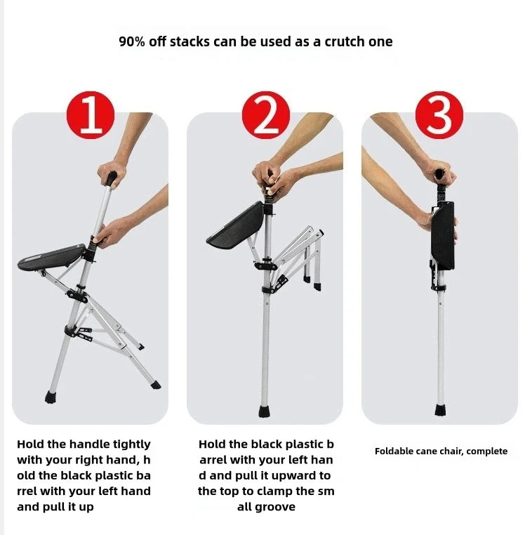 Folding Cane Chair — Lightweight 2-in-1 Walking Stick & Seat