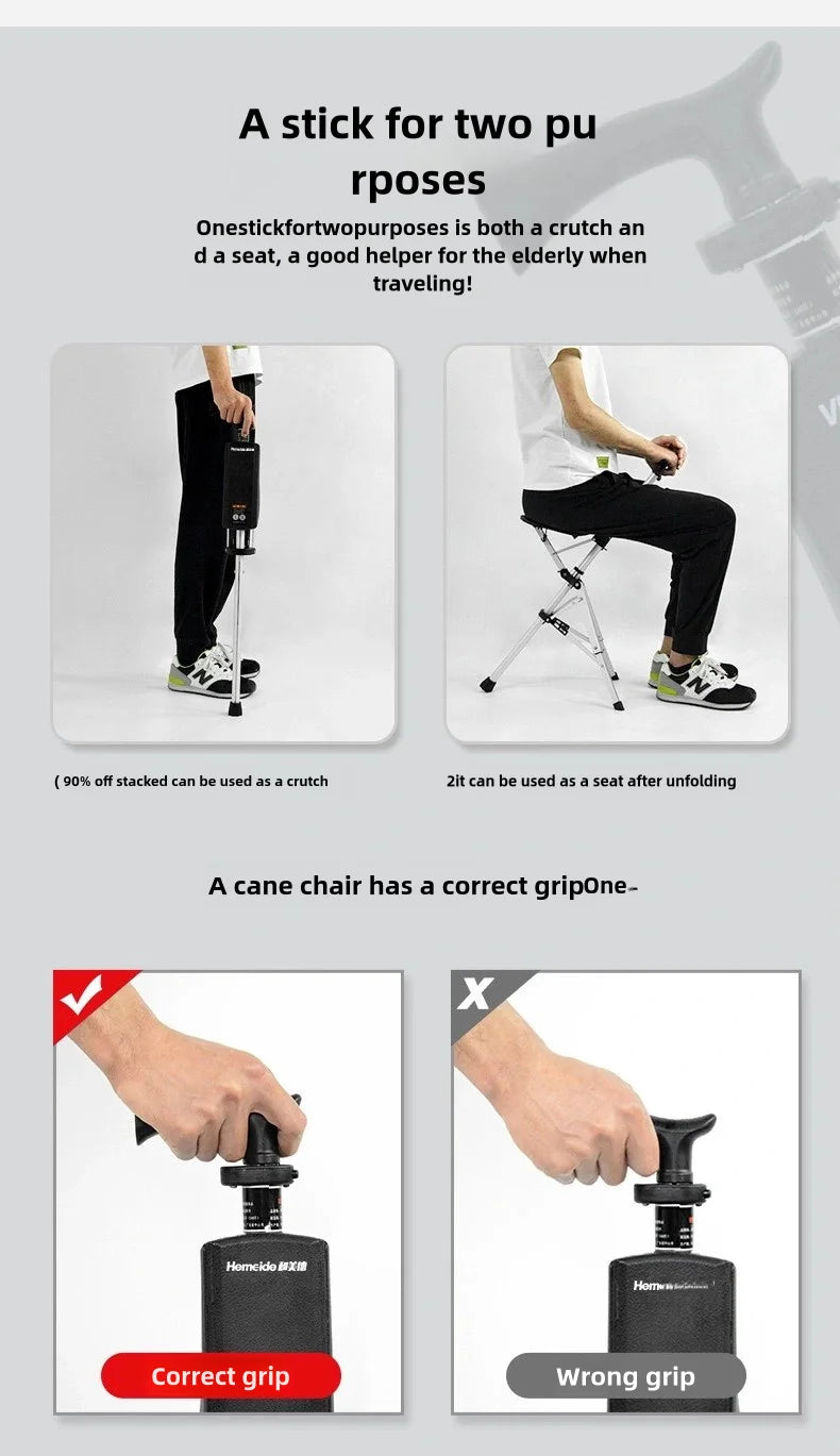 Folding Cane Chair — Lightweight 2-in-1 Walking Stick & Seat