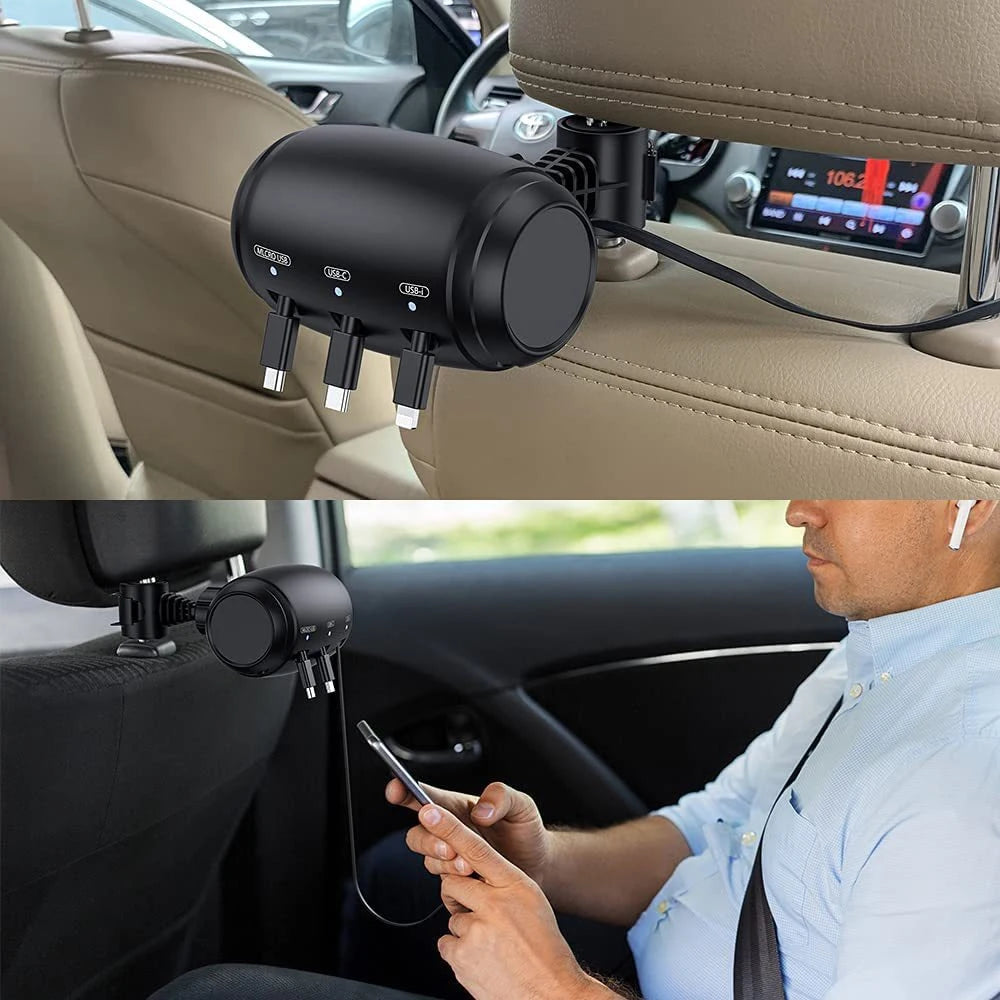 Multi Retractable Backseat Car Charger Headrest Fast Charging Adapter USB-C Android Apple for iPhone Samsung Notebook Accessory