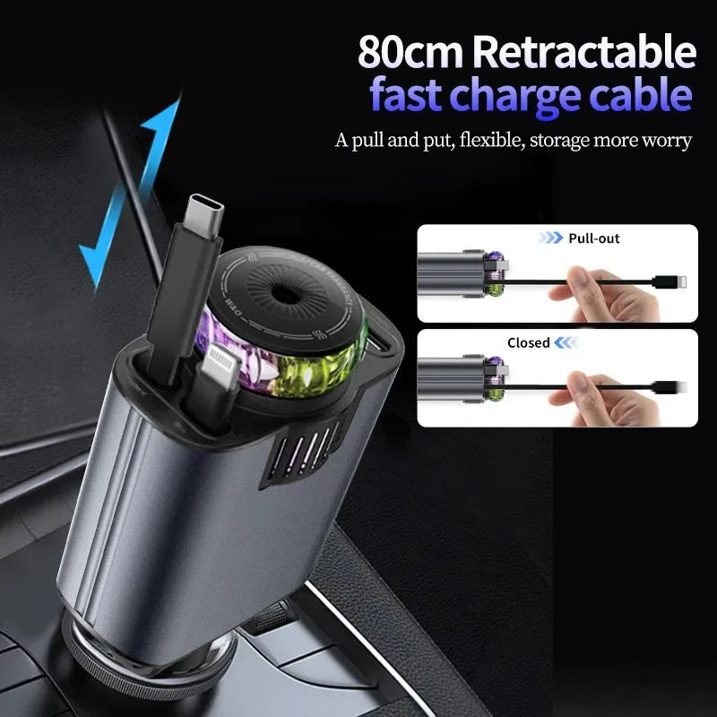 Car Aromatherapy Fast Charger 45W | Retractable Cable & Starry Light Diffuser