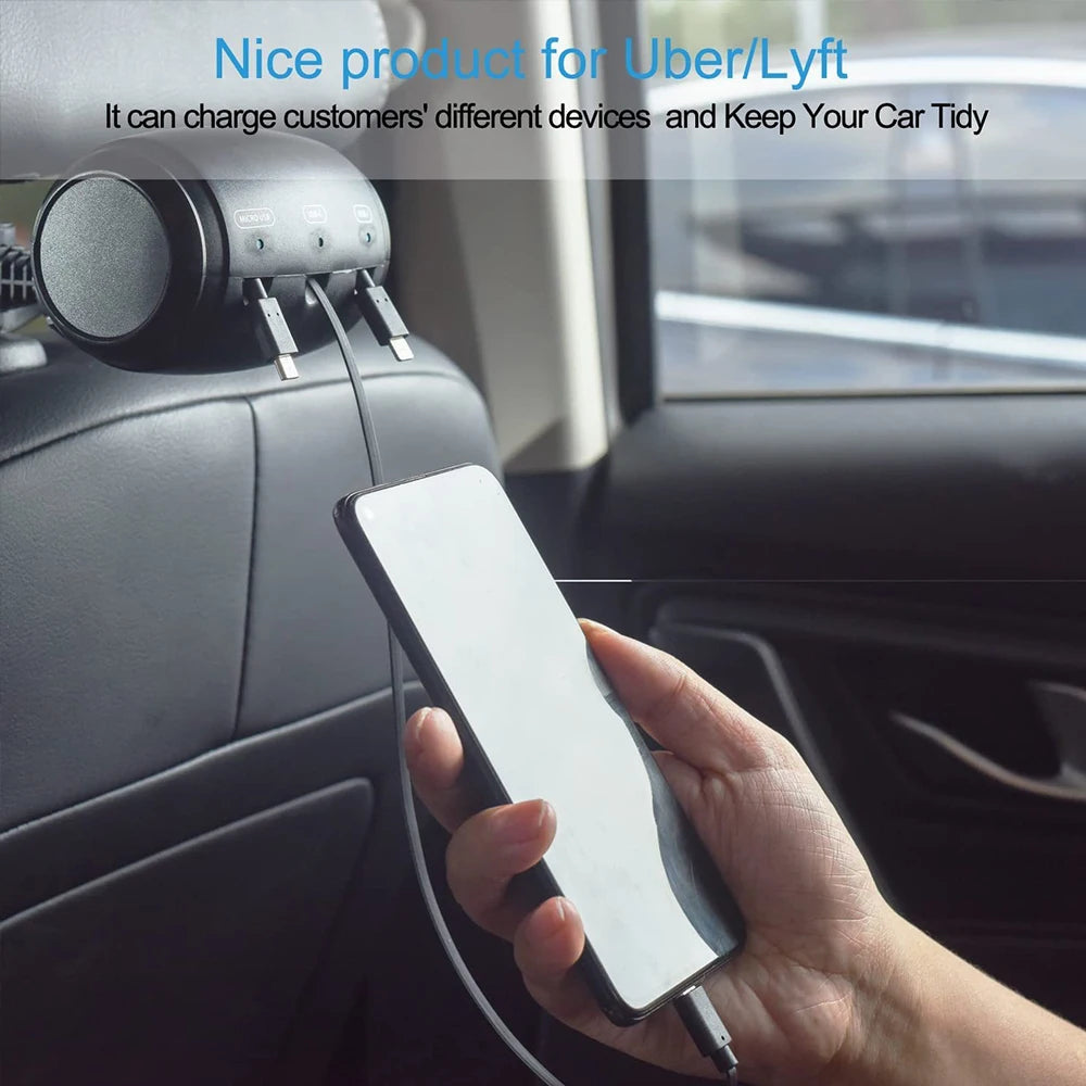 Multi Retractable Backseat Car Charger Headrest Fast Charging Adapter USB-C Android Apple for iPhone Samsung Notebook Accessory