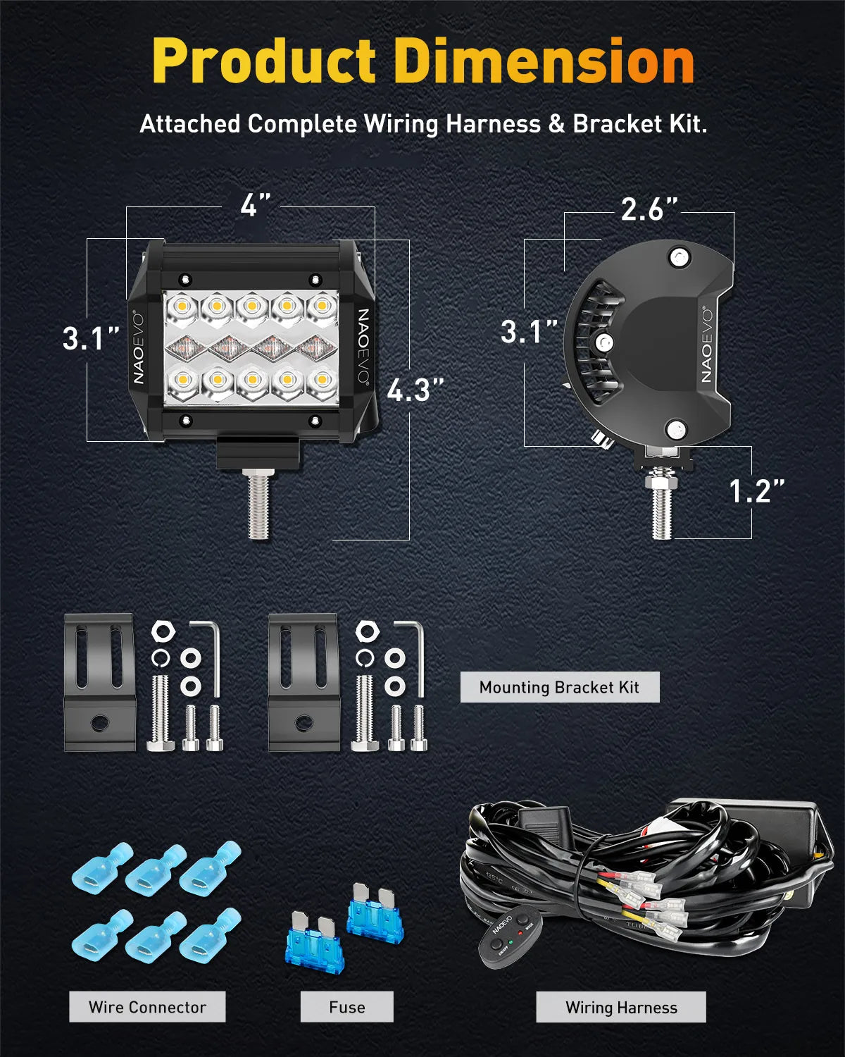 NAOEVO 4" LED Work Light Bar