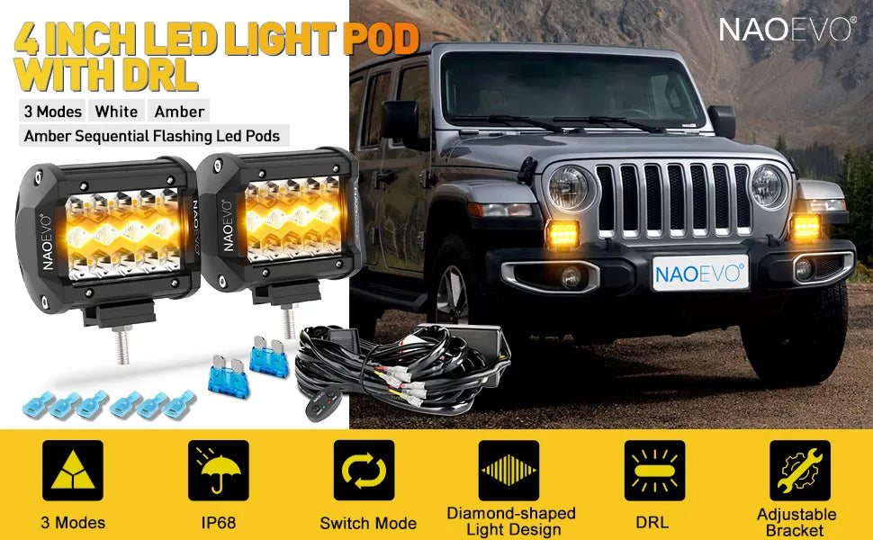 NAOEVO 4" LED Work Light Bar