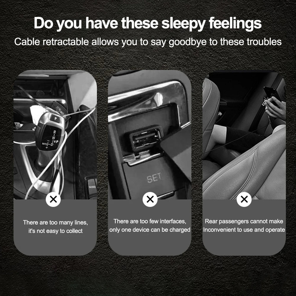 Multi Retractable Backseat Car Charger Headrest Fast Charging Adapter USB-C Android Apple for iPhone Samsung Notebook Accessory