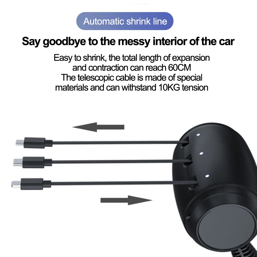 Multi Retractable Backseat Car Charger Headrest Fast Charging Adapter USB-C Android Apple for iPhone Samsung Notebook Accessory