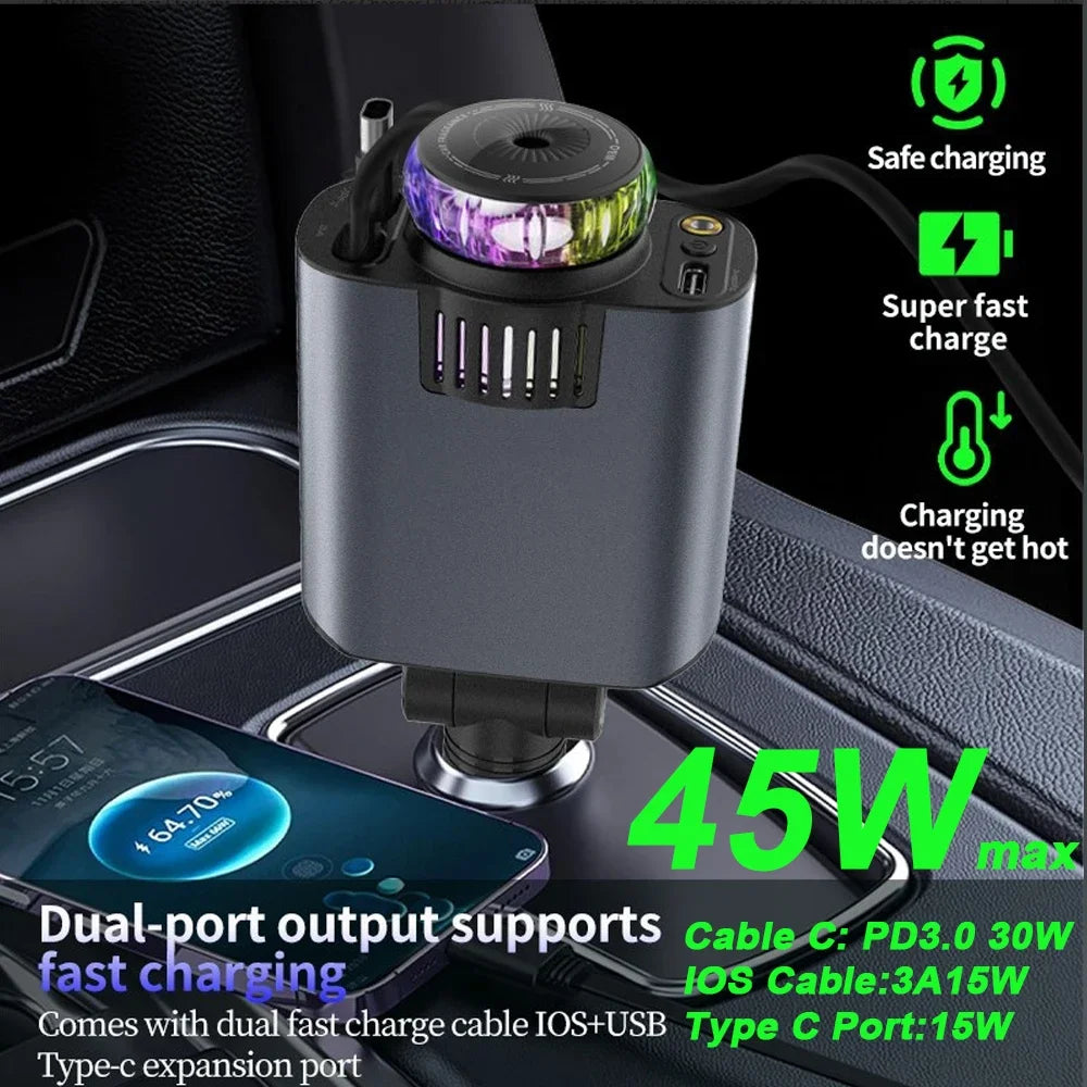 Car Aromatherapy Fast Charger 45W | Retractable Cable & Starry Light Diffuser
