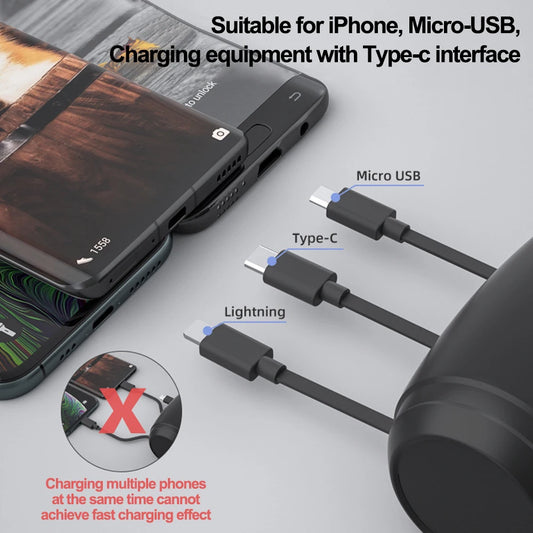 Multi Retractable Backseat Car Charger Headrest Fast Charging Adapter USB-C Android Apple for iPhone Samsung Notebook Accessory