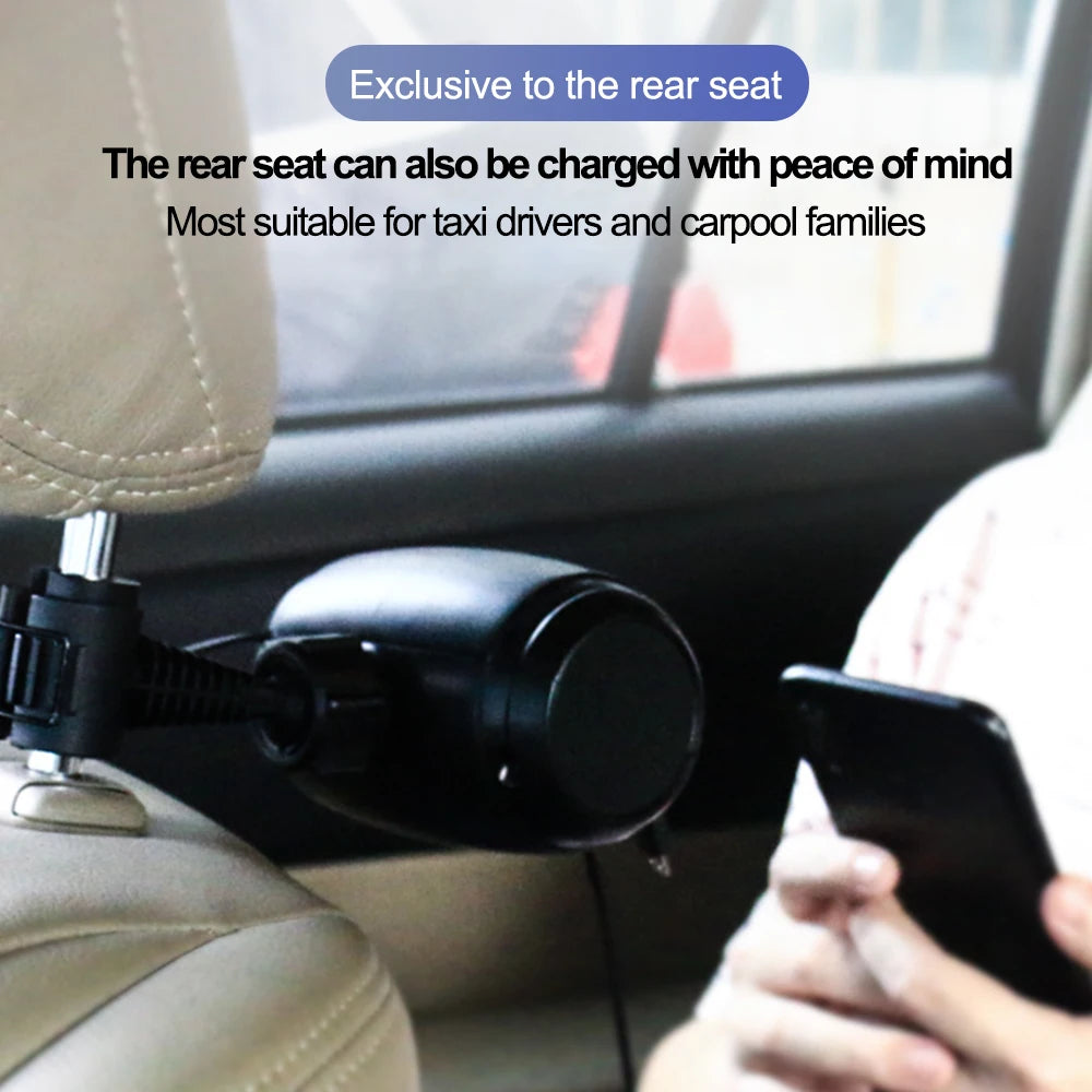 Multi Retractable Backseat Car Charger Headrest Fast Charging Adapter USB-C Android Apple for iPhone Samsung Notebook Accessory
