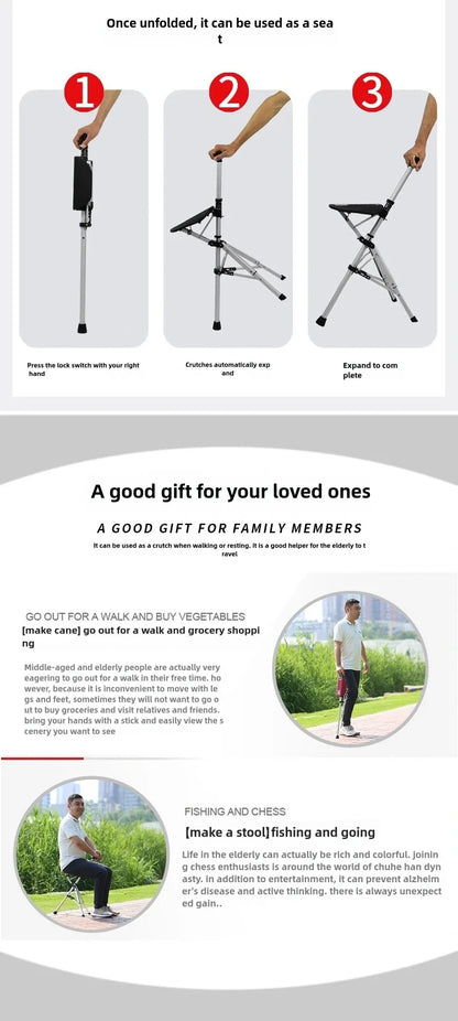 Folding Cane Chair — Lightweight 2-in-1 Walking Stick & Seat
