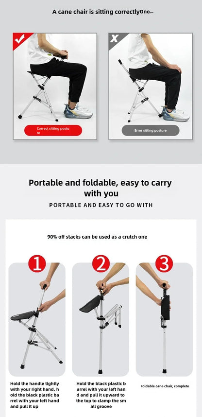 Folding Cane Chair — Lightweight 2-in-1 Walking Stick & Seat